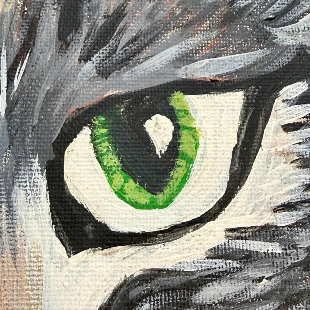 Hand Painted Whimsical Cat Canvas Board Folk Art Boho Cottagecore 16x12